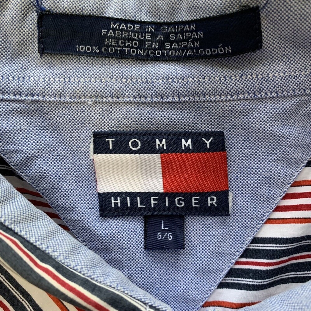 Tommy Hilfiger Men’s Large Dress Shirt Long Sleeve Vintage Logo Button Up Casual - Picture 2 of 12